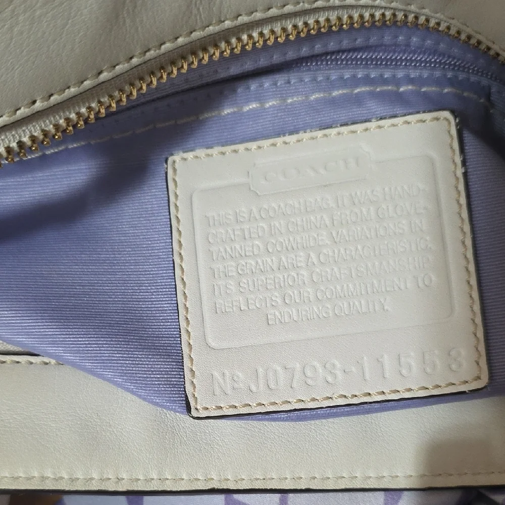 Coach 2007 Cream Satchel with Coach Purple Polka Dot Scarf